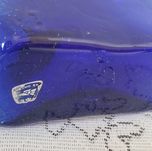 Cobalt Blue Glass Bottle Hand Blown Bud Vase Clear Bottom Mexico Set Pontil 5" - Picture 5 of 10